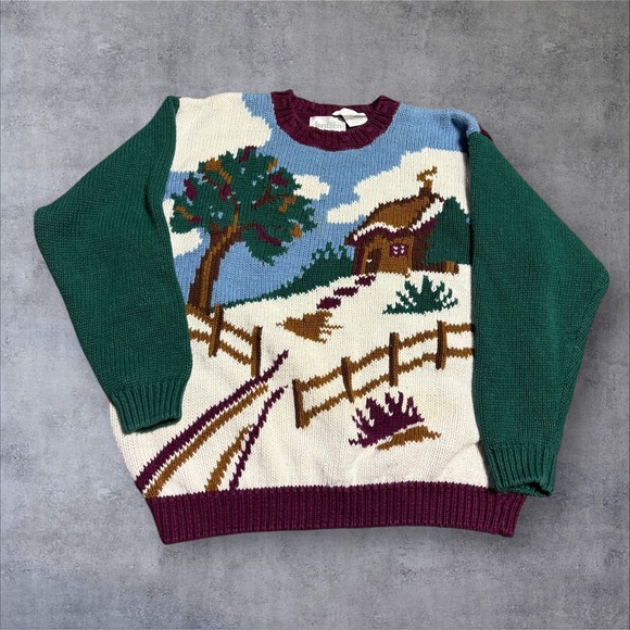 Jantzen Other - Vintage Jantzen Holiday Winter Sweater Size Xl White‎ Green 90s